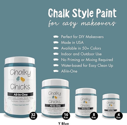 Chalky Chicks 8 Fl Oz Matte Y Blue (Blue) Chalk Paint for Furniture Without Sanding - No Prep Furniture Paint No Sanding All in One for Crafts, Wood, Walls, Cabinet, Metal, Dresser, Farmhouse