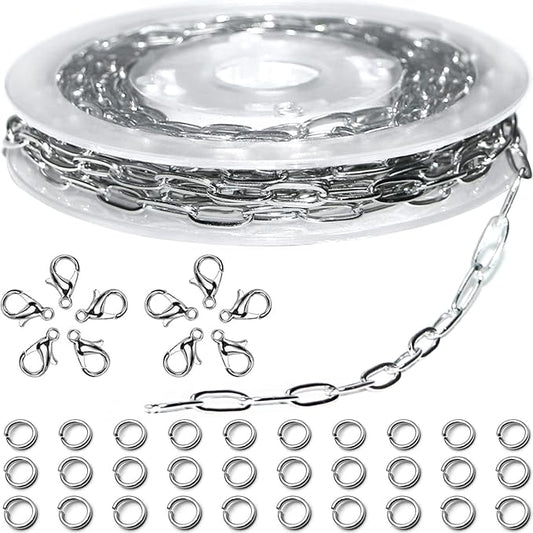 Jishi 16ft Paperclip Chain 4mm Silver Stainless Steel Paper Clip Link Chain Roll for Necklaces Jewelry Making Bracelet Craft Supplies DIY Earring Findings - Metal Jewelry Making Chain Links Bulk