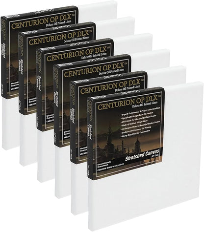 Centurion Deluxe Professional Oil Primed Linen Stretched Canvas, 11oz Linen, 20x20 - Box of 6, 0.67" Deep Canvases, Kiln-Dried Stretchers, Back Stapled, Premium Medium Weight Canvas for Oil Paintings