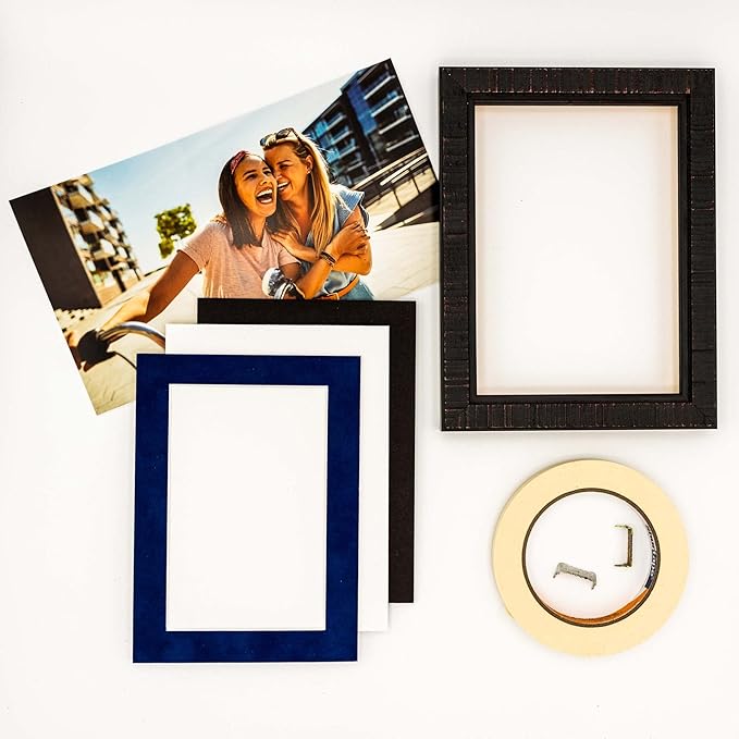 8x10 Mat Bevel Cut for 5x8 Photos - Acid Free Brooke Blue Suede Precut Matboard With Backing Board and Crystal Clear, Self Seal Photo Mat Bag - For Pictures, Photos, Framing - 4-ply Thickness