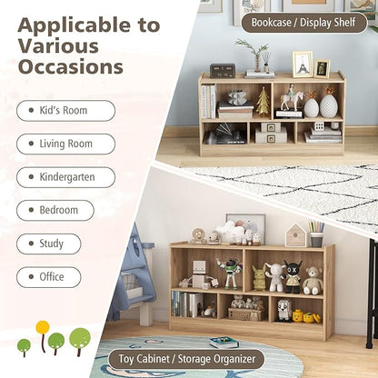 Toy Storage Organizer, 2-Tier Kids Bookshelf, 5 Cube Kids' Bookcases, Cabinets & Shelves, Wooden Toy Organizers, Small Book Shelf for Bedroom, Playroom, Classroom, Nursery (Natural)