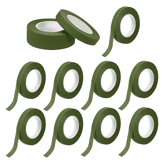 MECCANIXITY 12 Rolls Floral Tapes, 30 Yard x 1/16 in Florist Crepe Flowers Bouquets Tape Adhesive Waterproof for Flower Arranging Wrapping, Grass Green