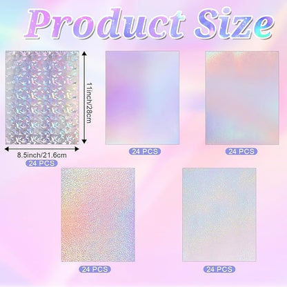 120 Sheets Holographic Sticker Paper, Vinyl Waterproof Laminating Sheets Self-Adhesive Overlay Laminate Sticker Transparent Rainbow Laminate Film 5 Styles Mixed (11 × 8.5 Inch)