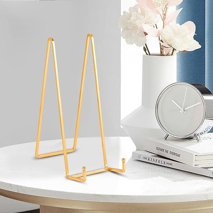 Large Plate Holder Display Stand - 12 inch Super Tall Big Plate Stands for Heavy Duty Display - Metal Picture Frame Stand - Tabletop Easel Stand for Decorative Platter | Plaque | Book - 2 Pack - Gold