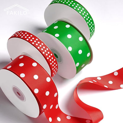 Polka Dot Grosgrain Ribbon 1.5 Inch, 25 Yards Spool Red and White Dot Craft Ribbon for Christmas Gift Wrapping DIY Crafts Hair Bows Wedding Party Decor Sewing and Home Decoration
