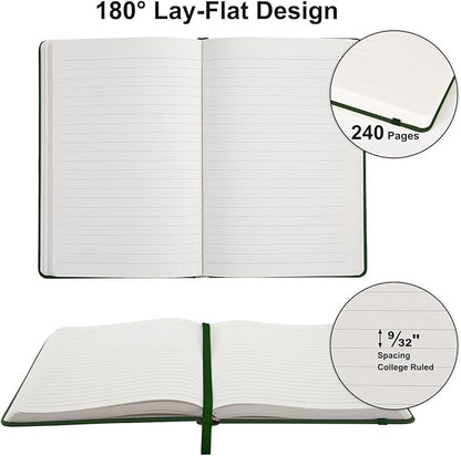 Comix 6 Pack Lined Journal Notebooks for Work, 240 Pages, 5.5"x8.3", Dark Green, Hardcover, A5 Medium College Ruled, Journaling Notebooks for Notes-taking, Fits for Office School Home