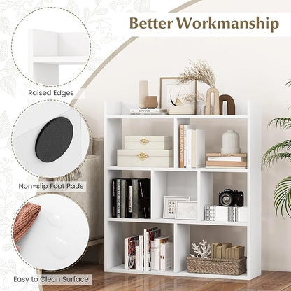 Giantex 7 Cube Bookshelf of 2, Free-Standing Wooden Bookcase, 4 Tier Home Display Shelf, Horizontal Storage Unit w/Anti-Toppling Devices, Open-Back Display Rack for Study, Living Room, White