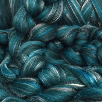 Merino Silk Luxe Tonal Designer Blend. Superfine Merino, Mulberry Silk, Tussah Silk. Top Roving for Spinning or Felting. Meadow Mist 4oz