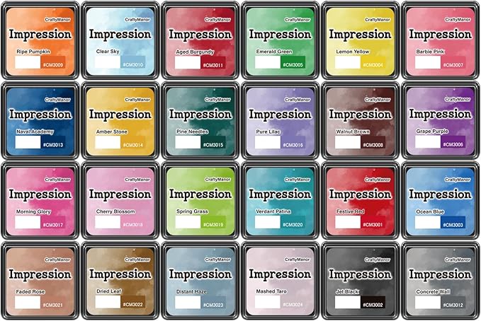 CraftyManor Mini Smudge Ink Pads for Stamps, Water Based Halo Dye Stamp Pad for Scrapbooking, DIY Craft Scrapbook Supplies for Adults (24 Colors)