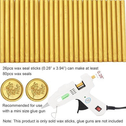 Gold Wax Seal Sticks 26pcs, Andotopee Glue Gun Wax Seal Sticks for Wax Seal Stamp, Premium Sealing Wax for Envelope Letter Seal Wedding Invation Craft Adhesive, Great Gift Ideas (Mini Size)