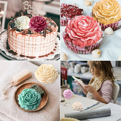 2PCS Peony Flower Silicone Soap Molds 3D Resin Candle Molds Flower Fondant Silicone Mold for Handmade Cake Decoration Cupcake Jelly Candy Chocolate Epoxy Casting Resin Craft