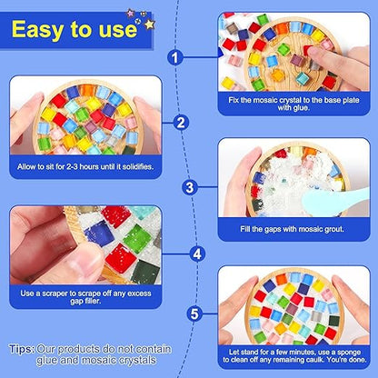 Mosaic Crystal Grout Kit with Scraper, Mosaic Crystal Sealant, Handmade Decorate Tessellated Coasters, No Need to add Water, Perfect for DIY Craft Projects & Tile Accessories (Translucent, 14oz)