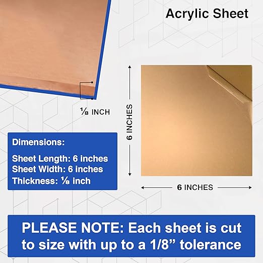 Duco USA-Made Clear Cast Acrylic Sheet 1/8 Inch Thick 6" x 6" - 6 Pack of Transparent Plexiglass Sheet - Lightweight Acrylic Board for Window Replacements, Displays, Signs, and More