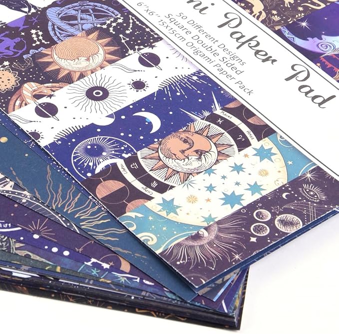 Origami 6x6 Paper Kit 150 Sheets 150 Vivid Colors Double Sided Same Printed Traditional Patterns Square for Arts Crafts Projects Japan Traditional Chiyo.Starry Sky