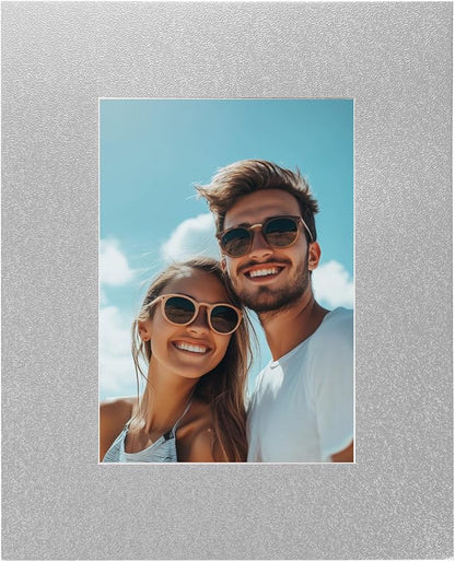 Picture Mats, 8 x 10 for 5 x 7 Pictures Acid Free White Core Bevel Cut Frame Mattes for Display Art Measuring, Silver