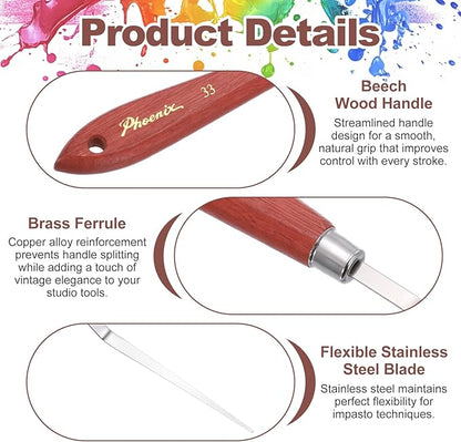 MECCANIXITY Pack of 1 Palette Knife No.33, 8.3" Long Palette Knives with Stainless Steel Flexible Spatula Pallet Knife and Wood Handle for Scraping, Mixing, Oil Acrylic Painting Canvas