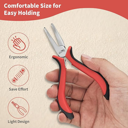 Bent Nose Pliers 5"-5 Pack Bent Nose Pliers for Jewelry Making with Spring Loaded for DIY, Craft, Repairing