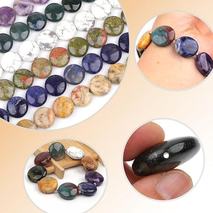 GEM-Inside Lace Agate Gemstone Loose Beads Natural 20mm Coin Crzay Crystal Energy Stone Power for Jewelry Making 15"