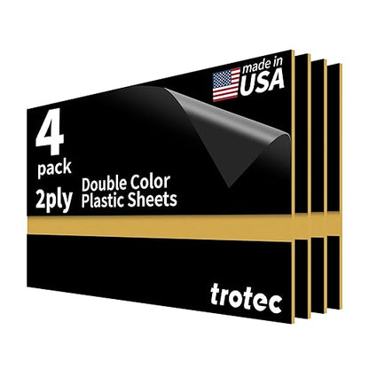 Trotec TroLase | 12"x24"x1/16", 4 Pcs | Black/Gold | 2 Ply | Modified Acrylic | Laser Engraving Double Color Plastic Sheet | Engraving Blanks for Laser, Saw, Guillotine | Made in USA