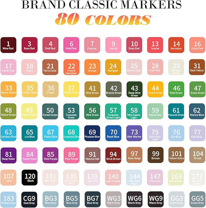 Alcohol Markers, 80 Colors Dual Brush Tip Permanent Art Markers, Coloring Marker, for Book Painting Card Making, Christmas gift for Adults Kids 8-12