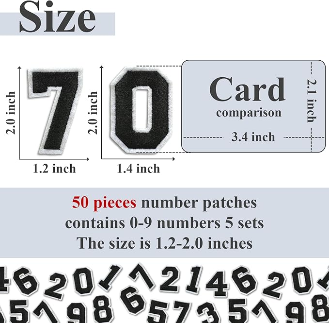Number Iron On Patches, Numbers 0-9 Embroidery Applique Patch, DIY Decorative Heat Press Patches for Clothing Jeans Jackets Backpacks Hats (Black 50 Pcs)
