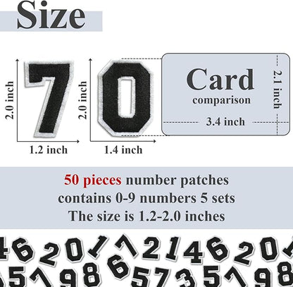 Number Iron On Patches, Numbers 0-9 Embroidery Applique Patch, DIY Decorative Heat Press Patches for Clothing Jeans Jackets Backpacks Hats (Black 50 Pcs)