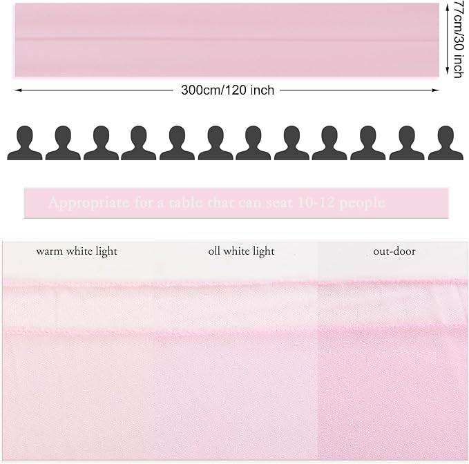 10ft Blushing Pink Chiffon Table Runner 30 x 120 Inches Romantic Sheer Table Decorations Long Tulle Runner for Wedding Bridal Shower Party Supplies Decor