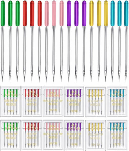 HONEYSEW 60 Pieces Sewing Machine Needles Universal Regular Point Machine Needles for Home Sewing Machine Compatible with Singer, Brother and Old Sewing Machine (Red, Size 16-60PCS)