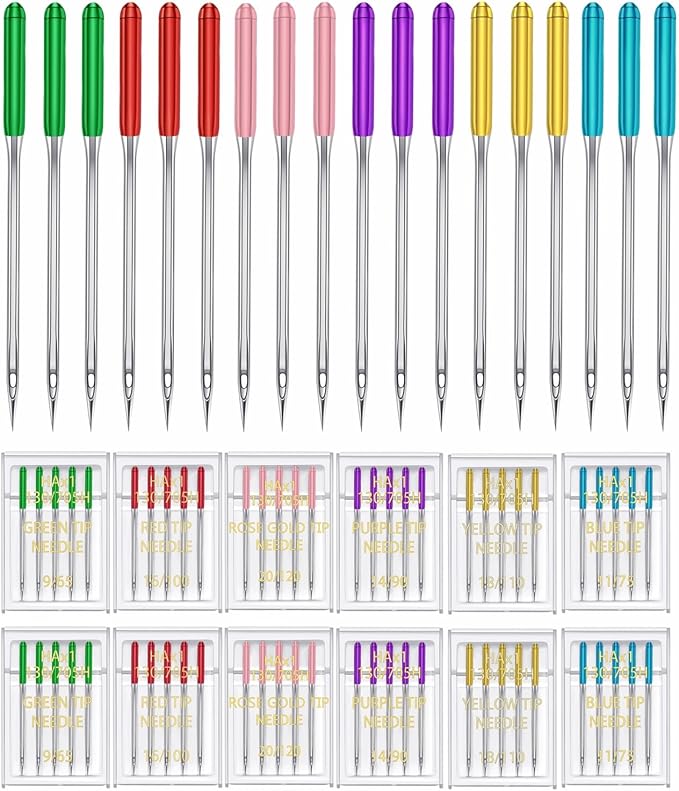 HONEYSEW 60 Pieces Sewing Machine Needles Universal Regular Point Machine Needles for Home Sewing Machine Compatible with Singer, Brother and Old Sewing Machine (Mix Color, 6 Sizesx10PCS-60PCS)