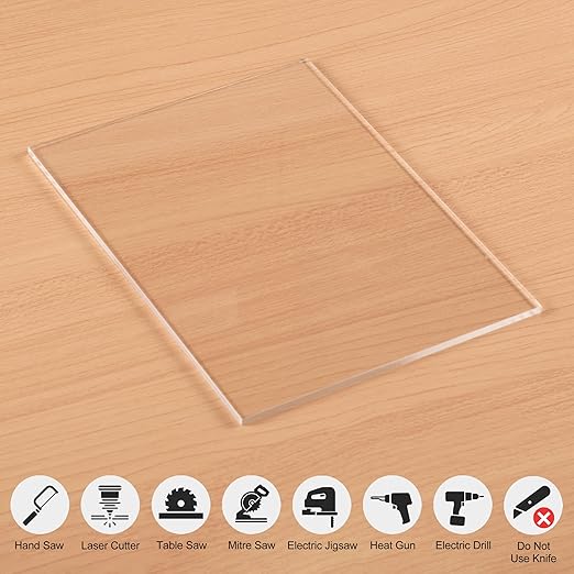 Pack of 10 Clear Acrylic Sheets 12" x 16" Cast Plexiglass Panel 1/8" Thick (3mm) Transparent Plastic Board for Signage, Craft, Display Projects, Laser Cutting, Engraving