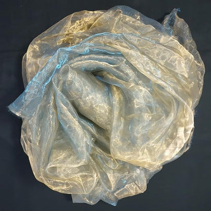 Two-Tone Iridescent Holographic Organza Fabric - 11 Yards by The Yard | Lightweight Sheer Tulle | for Wedding Dresses, Party Decor, DIY Crafts, Shiny Backdrops(Orange-Gold & Blue Sheen)