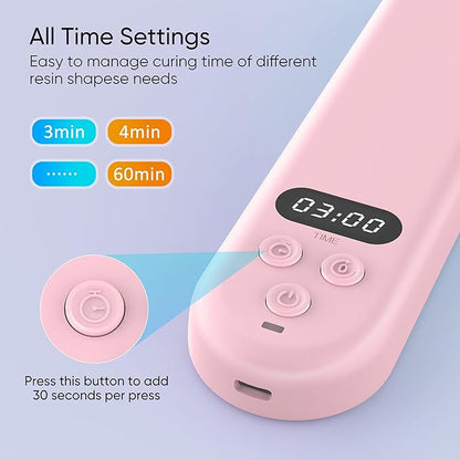PPESULK UV Light for Resin Curing, 3000mAh Rechargeable Fast UV Resin Lamp with Timer and 34 Beads, Cordless Portable Resin Curing Machine for Resin Molds, Jewelry Making & DIY Crafts(Pink)