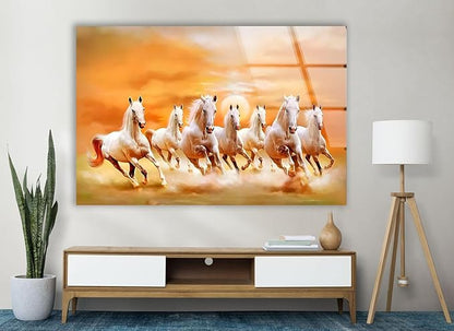 My Photostation.com Round 24'' White Horses Running on Sunset Glass Wall ArtTempered Glass Printing Wall Decor Large Wall Art Wall Hangings
