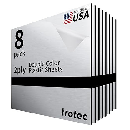 Trotec | Metallic Looking Acrylic Sheet | 12"x12"x1/8", 8 Pcs | Brushed Aluminum/Black | Metallic Finish - Scratch Resistant for Laser Engraving & Cutting,Printing,Glowforge,Name Plate | USA Made