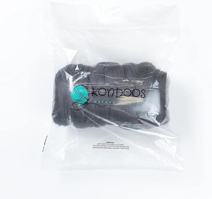 Colored Natural Wool roving, 1 lb. Best Wool for Needle Felting, Wet Felting, handcrafts and Spinning. (Graphite, 1 lb)