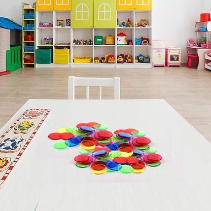 Coopay 300 Pieces Counters Counting Chips Plastic Markers Mixed Transparent Colors for Bingo Chips Game Tokens, Contain White, Blue, Green, Yellow, Red, Purple Colors