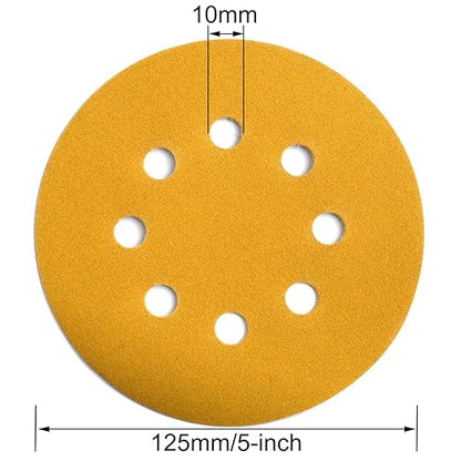 5-Inch 8-Hole Hook and Loop Sanding Discs 220-Grit Random Orbit Sandpaper, 100-Pack