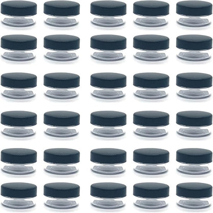30 Pcs Sample Containers, 10 Gram Mini Sample Jars for Cosmetic, Eye shadow, Black Lid