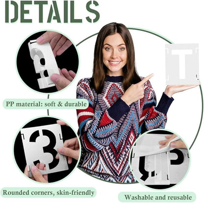 4 Inch 42 Pcs Reusable Letter Number Symbol Stencils, Plastic Painting Templates for Wood Wall Fabric Rock Chalkboard Signage School Door Porch DIY Art Craft Decoration Projects