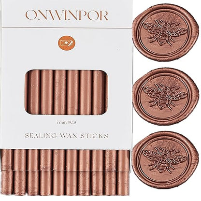 Wax Seal Sticks Red Copper, ONWINPOR 20pcs Glue Gun Wax Sealing Sticks for Wax Seal Stamp, Mini Wax Gun Sticks Suit to 0.28'' Glue Gun, Wedding Invitations (Red Copper)