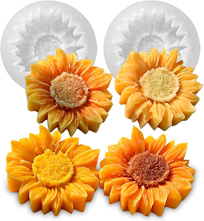 Wehous 2PCS Sunflower Candle Mold Unique Flower Silicone Fondant Chocolate Cake Decor Molds 3D Floral Silicone Molds for Resin Candle Soap Wax Polymer Clay Concrete Art Craft Home Ornament