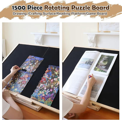 Ancaixin Foldable Puzzle Board 1500 Pieces, Rotating & Tilting Jigsaw Puzzle Board with 4 Non-Woven Drawers, 26x35.8'' Wooden Puzzle Table, Portable Board GameTable for Adults, Birthday Gift for Mom