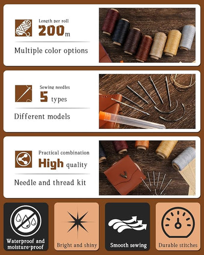 DIUDUS 218 Yards Waxed Thread, Upholstery Thread Heavy Duty for Hand Sewing with Heavy Duty Sewing Needles, Leather Repair kit for Furniture Shoes Bags Sofa (Light Gray)