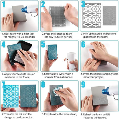 BAOFALI 8 Pcs Stamping Foam Grey Moldable Foam with Acrylic Stamp Block Stamps Plastic Pad Cut and Dry Foam Stamping Foam Block for Sculpture, Modeling, DIY Arts and Handicrafts Projects