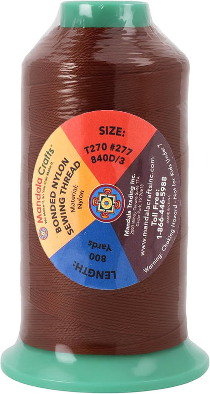 Mandala Crafts Size 277 840D T270 Bonded Nylon Thread Copper Brown Heavy Duty Sewing Threads - 800 YDs Tex 270 Thread for Leather, Jeans, Weaving, Outdoor Marine Upholstery Threads
