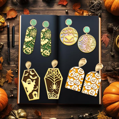 4PCS Halloween Polymer Clay Texture Sheets Set for Using with Clay Cutters, Pumpkins Clay Texture Mats, Jewelry Making DIY Halloween Craft Tools
