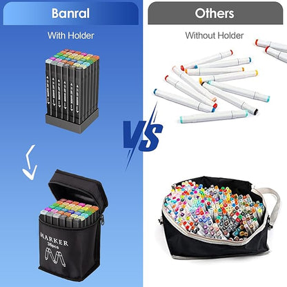 Banral 36 Colors Alcohol Markers Set, Dual Tip Alcohol Based Art Marker for Artists Kids Adult Coloring, Permanent Illustration Sketch Pens for Drawing with Case and Holders