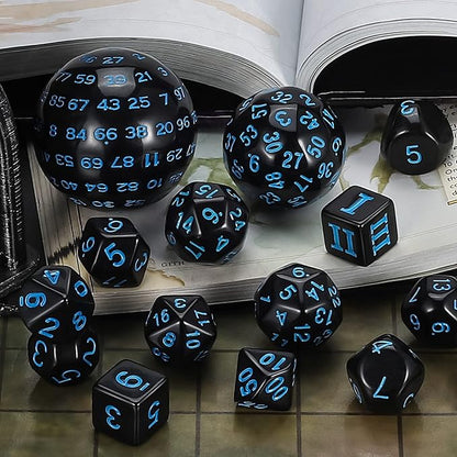 CiaraQ DND Polyhedral Dice Set (15pcs) D4-D100 Game Dice with Dice Bag for Dungeons and Dragons Role Playing Table Games (Black & Blue)