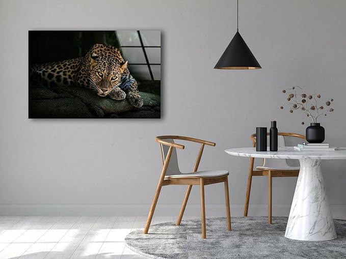 My Photostation.com 48Wx32H'' Fierce Leopard Glass Wall ArtTempered Glass Printing Wall Decor Large Wall Art Wall Hangings
