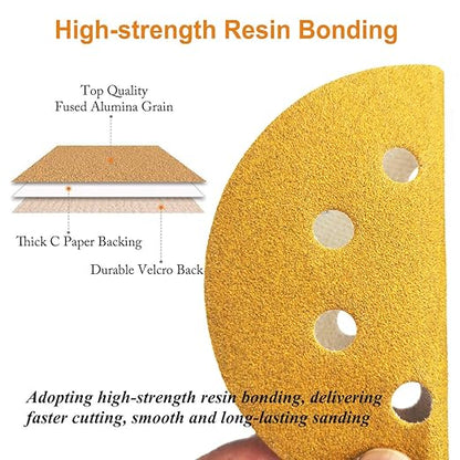 5-Inch 8-Hole Hook and Loop Sanding Discs 150-Grit Random Orbit Sandpaper, 100-Pack